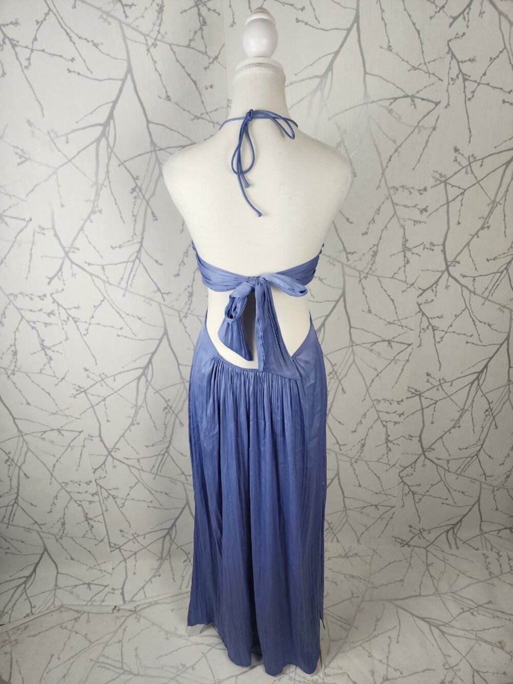 By Anthropologie Periwinkle Blue Satin Strappy Halter Tie Back Maxi Dress - Picture 6 of 8